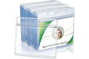 4x3 Card Holder: 50 Pack Clear Horizontal Badge Holders
