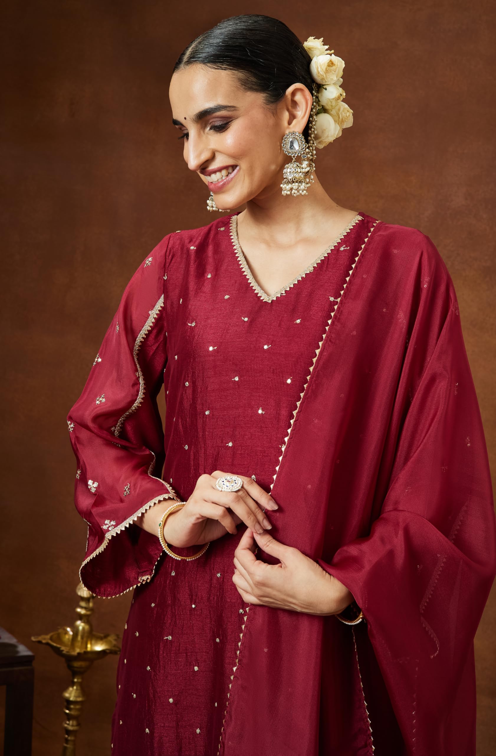 Janasya Women Kurta with Pant & Dupatta Set