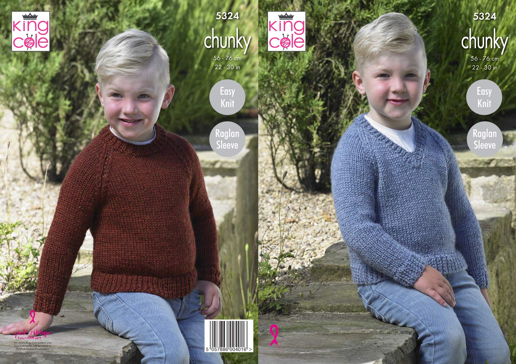 King Cole 5324 Knitting Pattern Childrens Easy Knit Raglan Sweaters in Big Value Chunky