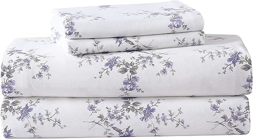 Miniatura 9 de Laura Ashley Home - Sábanas de tamaño matrimonial, 4 unidades, juego de ropa de cama de franela de algodón, cepillado para mayor suavidad y