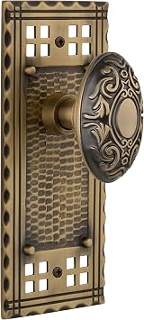 Nostalgic Warehouse Craftsman Plate with Victorian Knob, Privacy - 2.375", Antique Brass