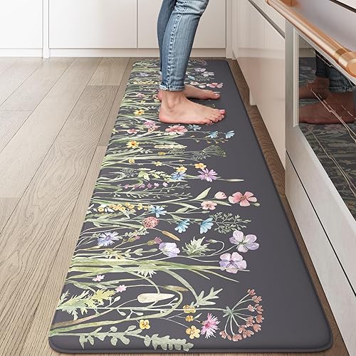 Miniatura 22 de KIMODE Tapete Antifatiga de Cocina para Piso, Juego de 2 Alfombras de Cocina Florales Estilo Granja, Tapetes de Piso de Cocina Antideslizantes,