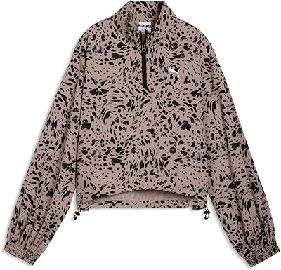 PUMA womens Essentials Graphics Relaxed Woven Half-zip