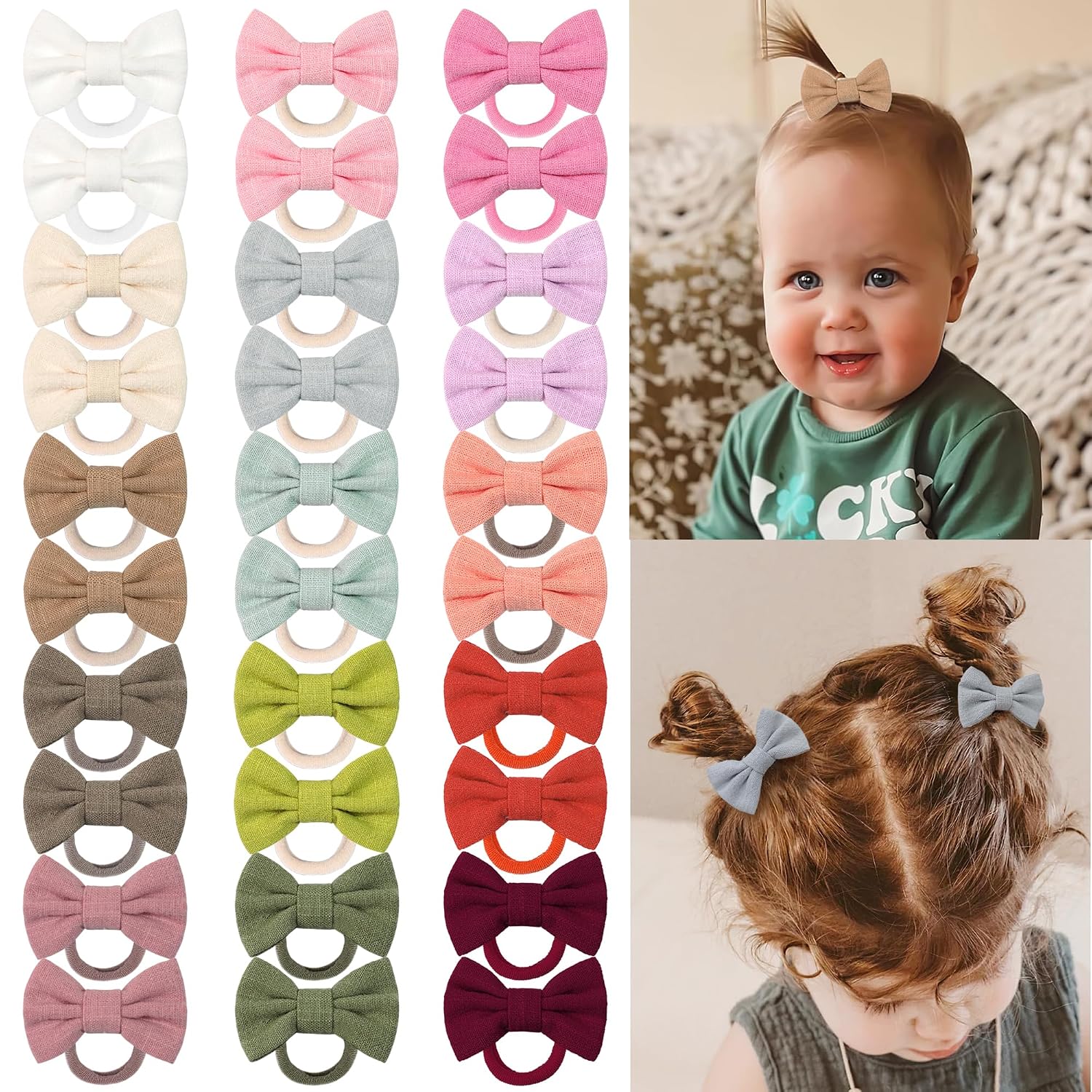 30Pcs Baby Hair Bows Ties, Hair Rubber Bands for Baby Girls' Fine Hair, No Damage Soft Elastic Nylon Hair Bands, Pigtails Ponytail Holders Hair Accessories for Girls Kid Children