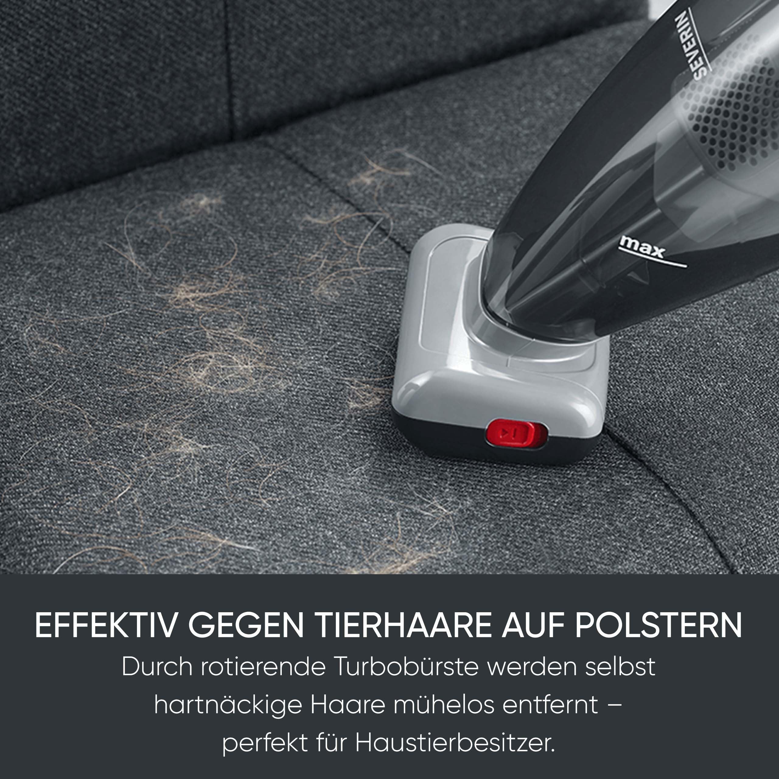 Severin 4-in-1 Akku-Handstaubsauger, kabelloser Nass- & Trockensauger für Autositze, Handsauger für Tierhaare & Flüssigkeiten, bis zu 30 Min Laufzeit im Eco-Mode, weiß-graurot, HV 7146