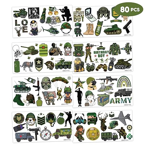 Miniatura 3 de Tatuajes temporales de camuflaje militar – Día de los Caídos 80 piezas de camuflaje, calcomanías temáticas del Día de los Veteranos para niños,