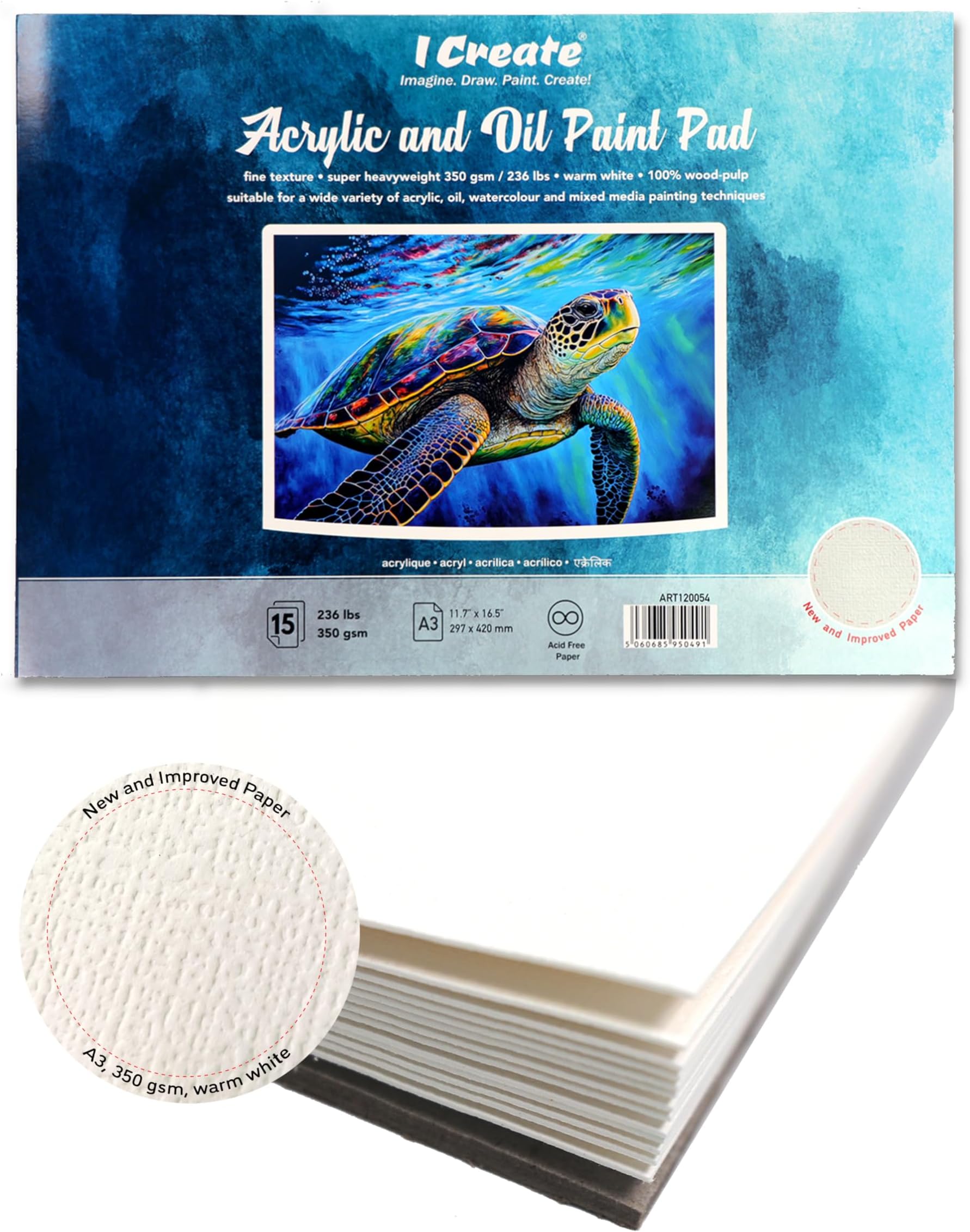 I Create A4 Acrylic Paint Pad | 25 Sheets - 400 GSM, hot Pressed, Super Heavyweight | Good for Acrylic, Oil and Mixed Media