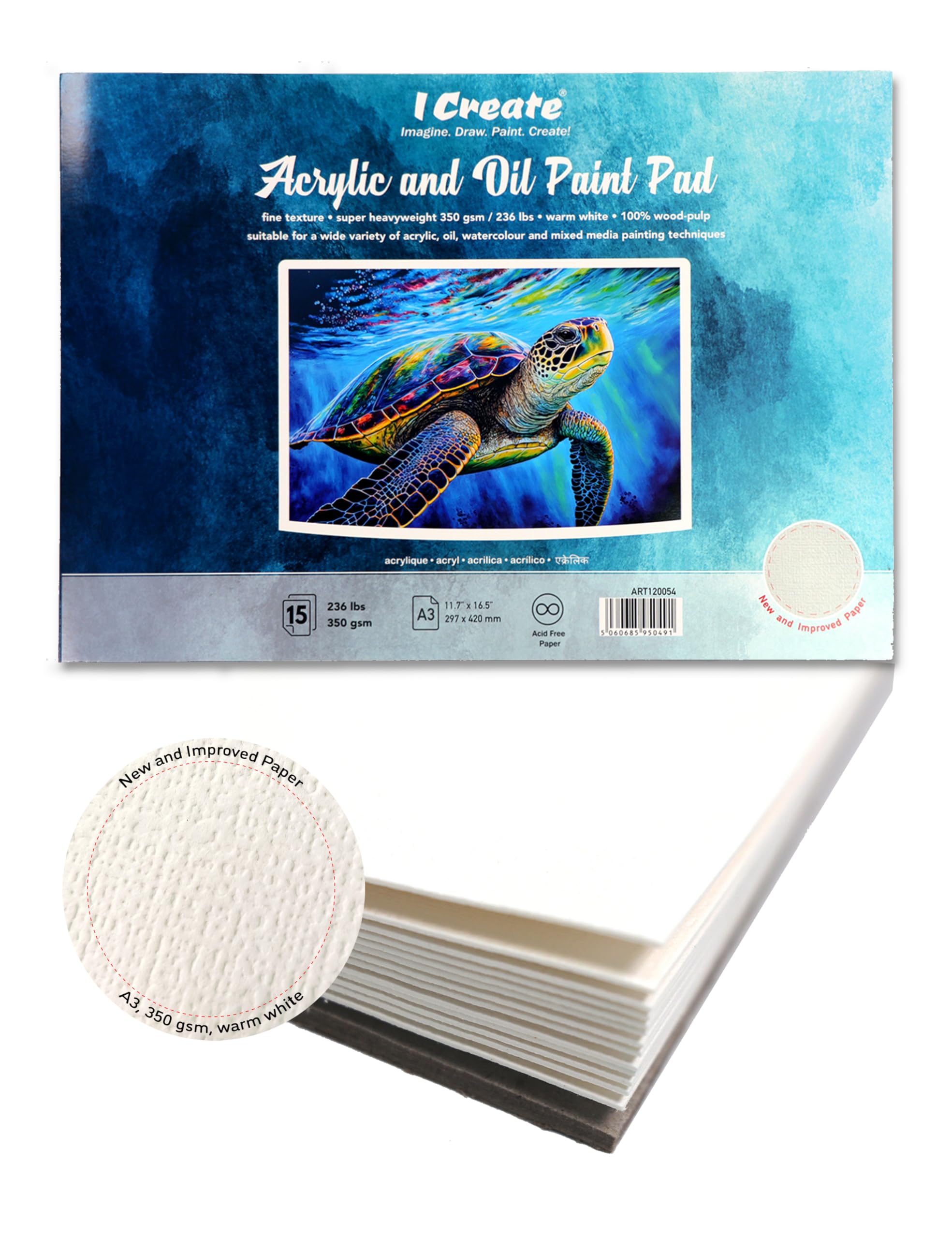 I Create Acrylic and Oil Paint Pad, 350 GSM, Super Heavyweight Sheets | Good for Acrylic, Oil and Watercolour Painting (A3-16.5 x 11.7, Inches)