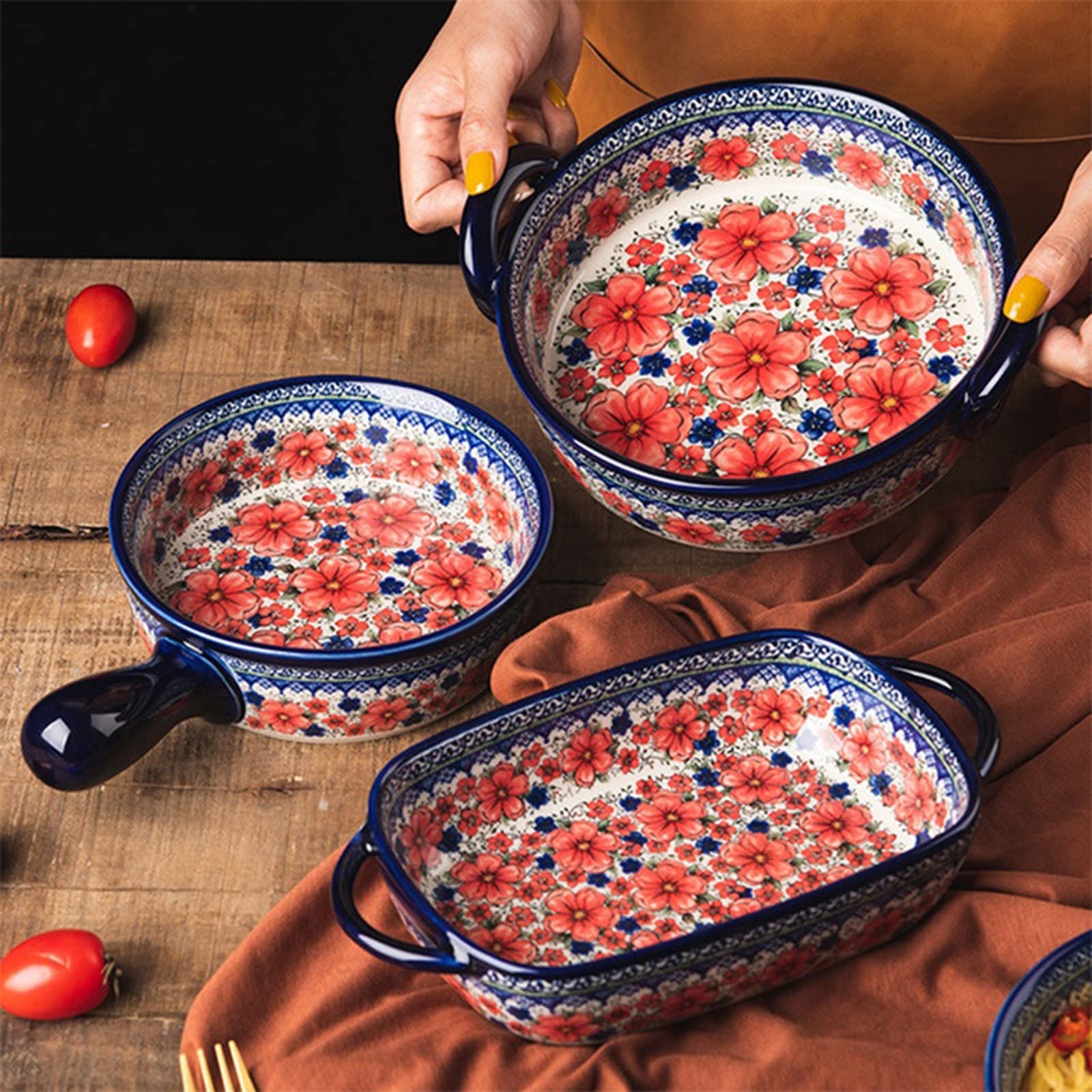 Obuuszne naczynie do pieczenia, naczynia do pieczenia Ceramiczne naczynia do pieczenia Domowe naczynie do pieczenia Ręcznie malowane talerz sałatkowy Miska do ryżu Obustronna forma do pieczenia Zastaw