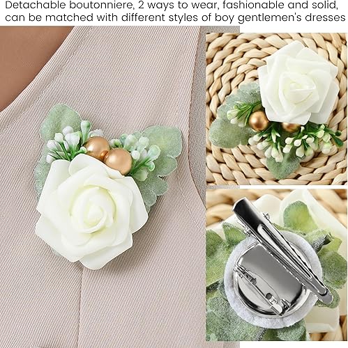 Miniatura 6 de SANMIO Traje para bebé niño Ropa de caballero Conjunto de bebé niño Camisa con cuello+Chaleco+Corbata+Flor+Pantalón 5 piezas Conjunto de traje