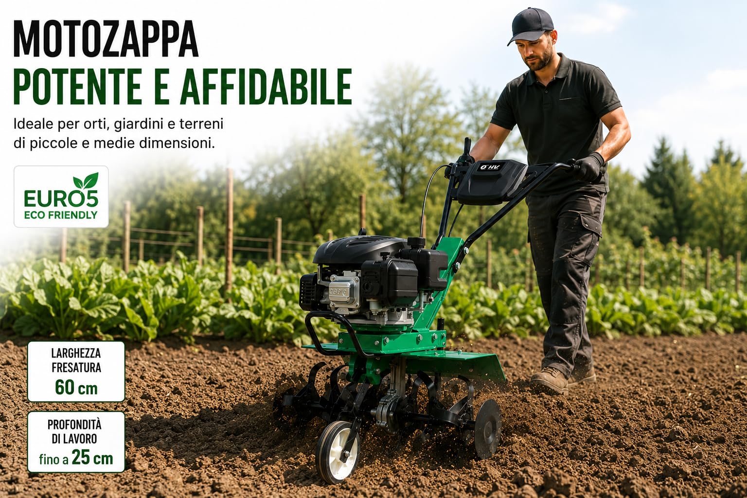 Motozappa a Scoppio OHV 139cc E-V Simply Tiller 60 per Orto e Lavorazione Terreno