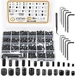 VIGRUE 1105PCS 25 Tailles métriques & SAE Kit d'assortiment de vis Kit interne de disque hexagonal Allen Grub Vis Set en alliage de point de coupe, M3 à M8 et 1/8-40 à 5/16-18
