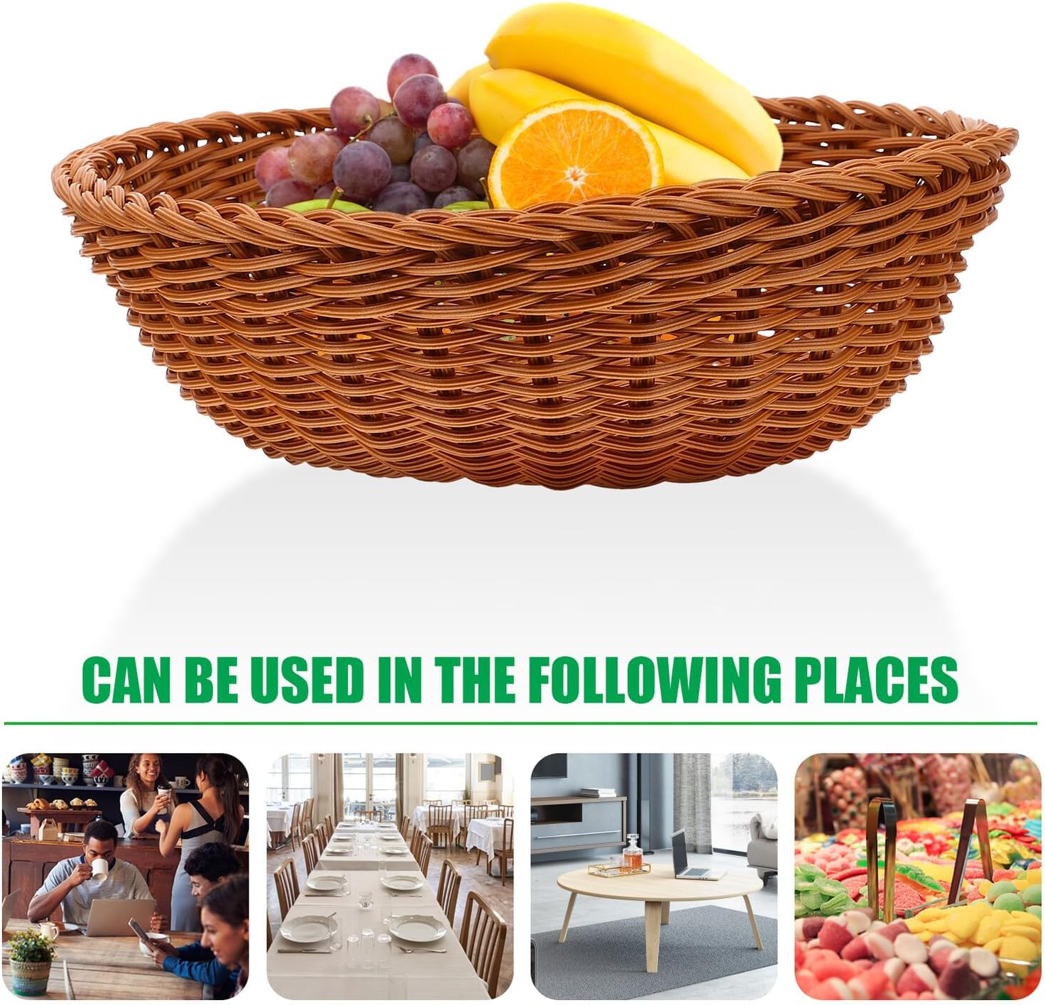 Brown Plastic Woven Bread Storage Basket for Home Snacks and Cookies
