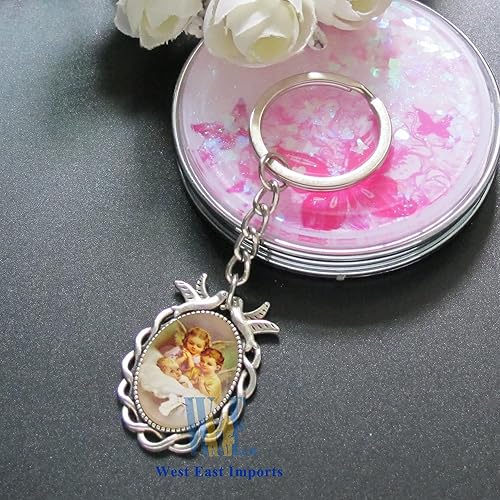 Miniatura 3 de WE 12 llaveros de bautismo con bolsas de organza para niña - Recuerdos de mi Bautizo / Bautizo, Rosado