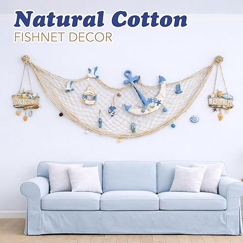 Miniatura 9 de 4E's Novelty Fish Net Decorative - Pack of 3 - Natural Cotton Fishnet Decor - Each 14 x 4 feet - for Mermaid Party Decorations, Luau Tropical