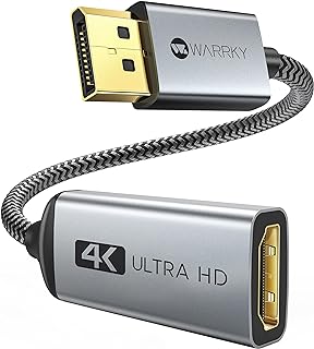 Warrky 4K DisplayPort to HDMI Adapter Cable, (2K 60Hz, 1080p 120Hz) Uni-Directional Display Port to HDMI Monitor Converter Compatible for HP, Dell, GPU, AMD, NVIDIA, More. Male to Female. Passive