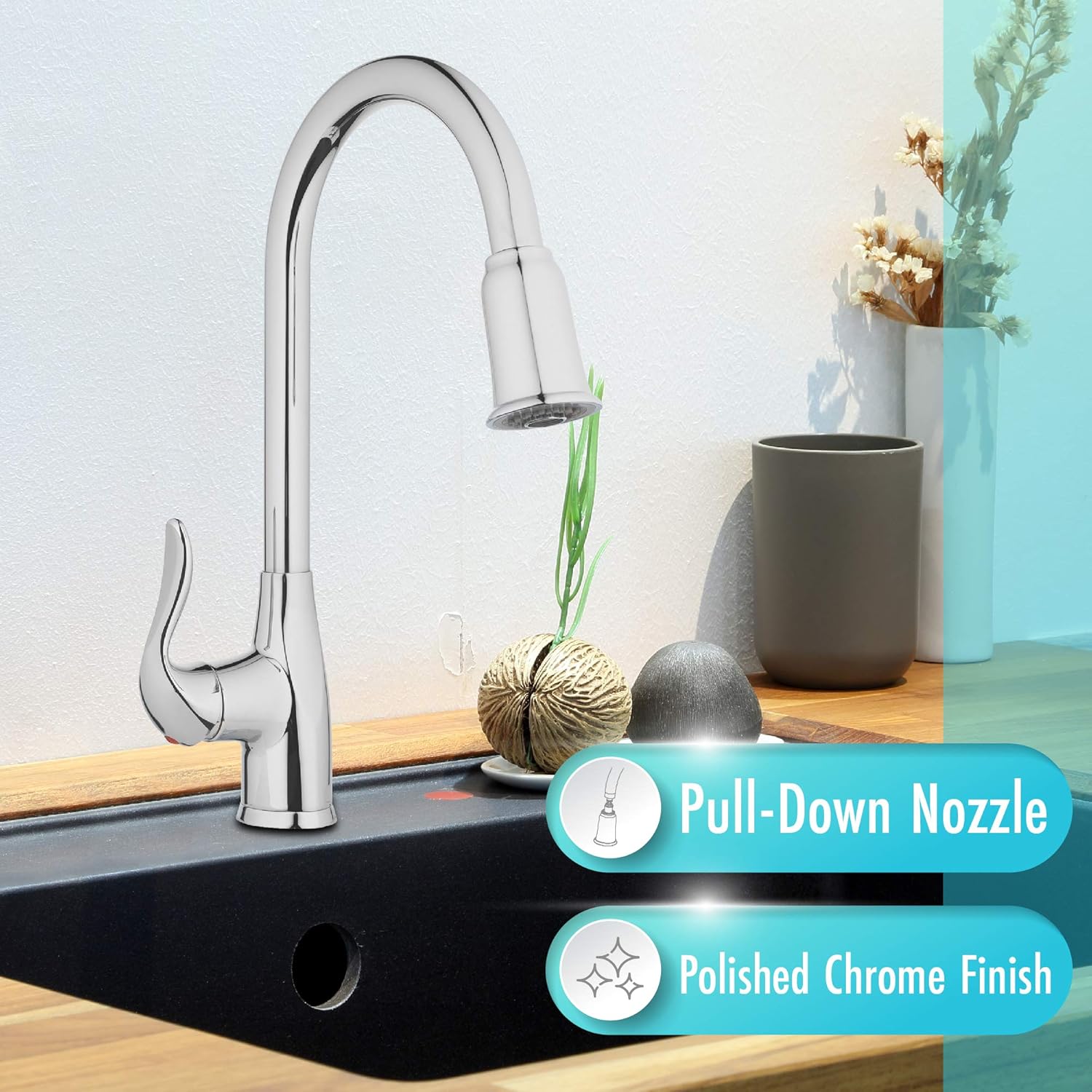 Aqua Vista H70K-51D-AV-CH Kitchen Sink Faucet, High Arc Pull-Down Polished Chrome