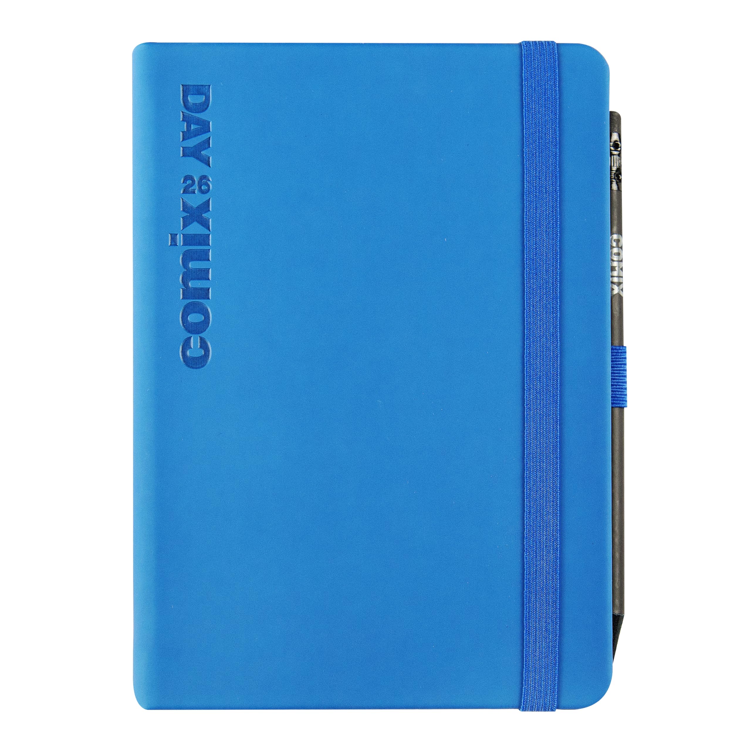 COMIX Mini - Agenda 2026, 12 mesi, Giornaliera, Con Passante Elastico Porta Matita o Penna, Chiusura Con Elastico e Segnalibro, Matita COMIX Inclusa, Cm 11x15,3h - Blu