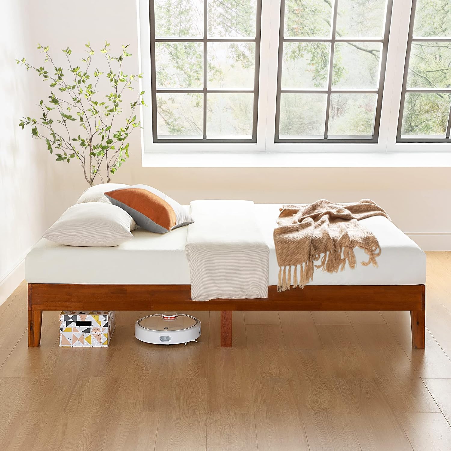 Mellow Naturalista Grand - 12 Inch Solid Wood Platform Bed with Wooden Slats - No Box Spring Needed - Full (Cherry)