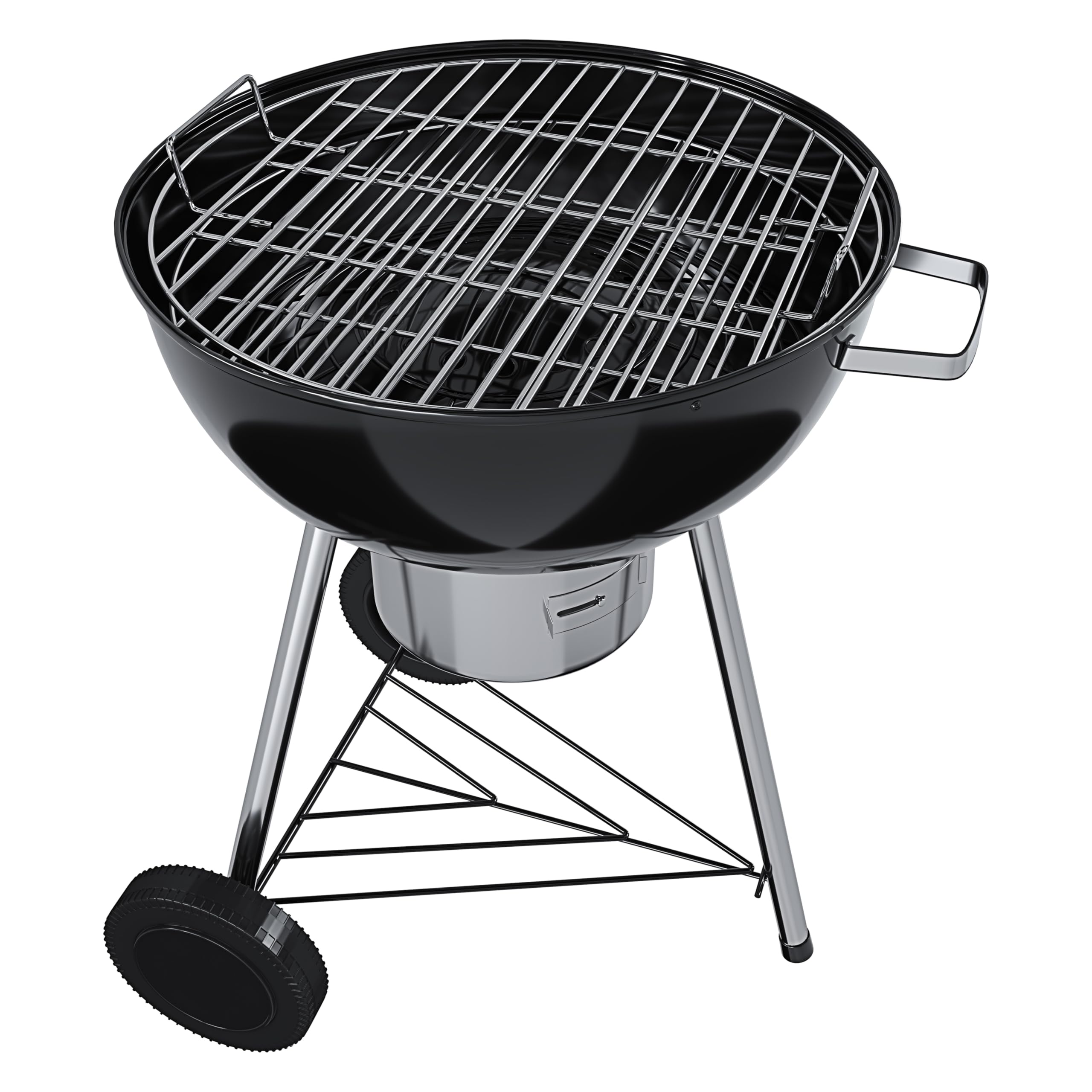 Barbecue 57 Cm Rotondo A Carbonella Carbone BBQ Portatile Compatto Grill Griglia Da Giardino Picnic Balcone Terrazzo Con Coperchio Ruote E Termometro Integrato Colore Nero