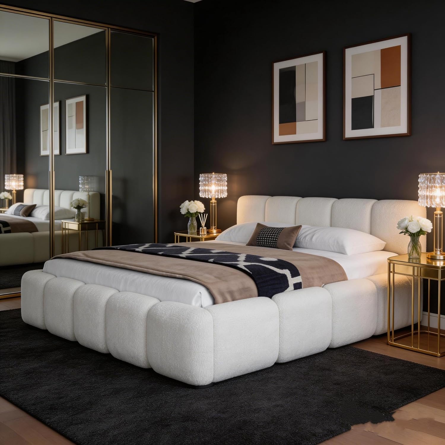 LUMISOL Queen Size Grounded Bed Frame with Headboard, Luxury