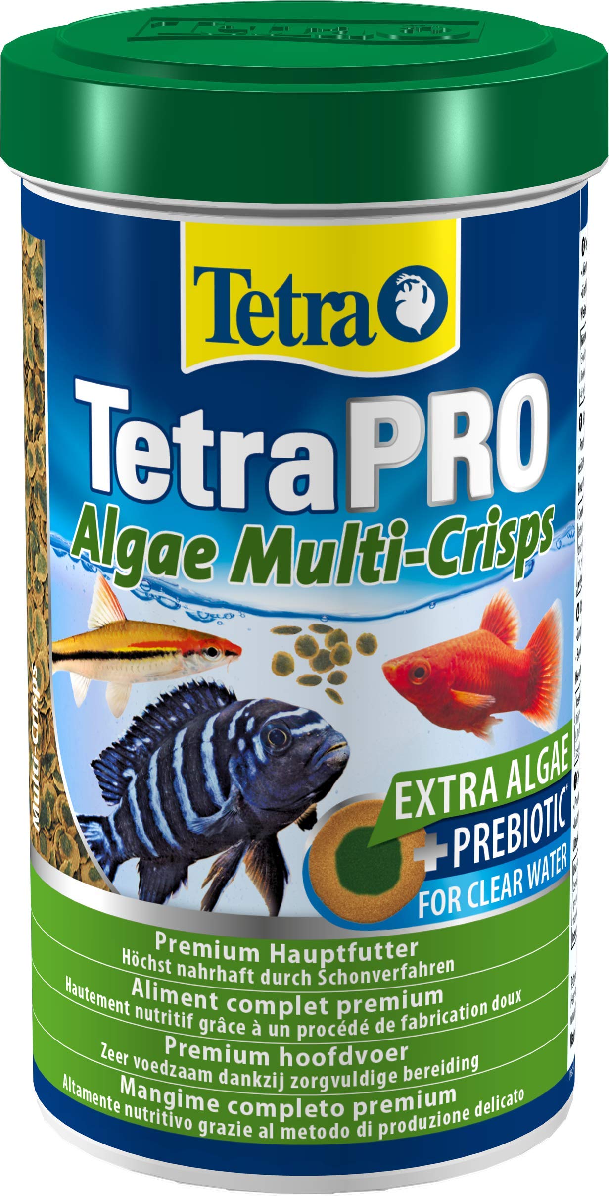 Tetra Pro Algae Multi-Crisps - Alimento completo con un valor nutritivo óptimo, concentrado de algas adicional favorece la resistencia de los peces, lata 500 ml