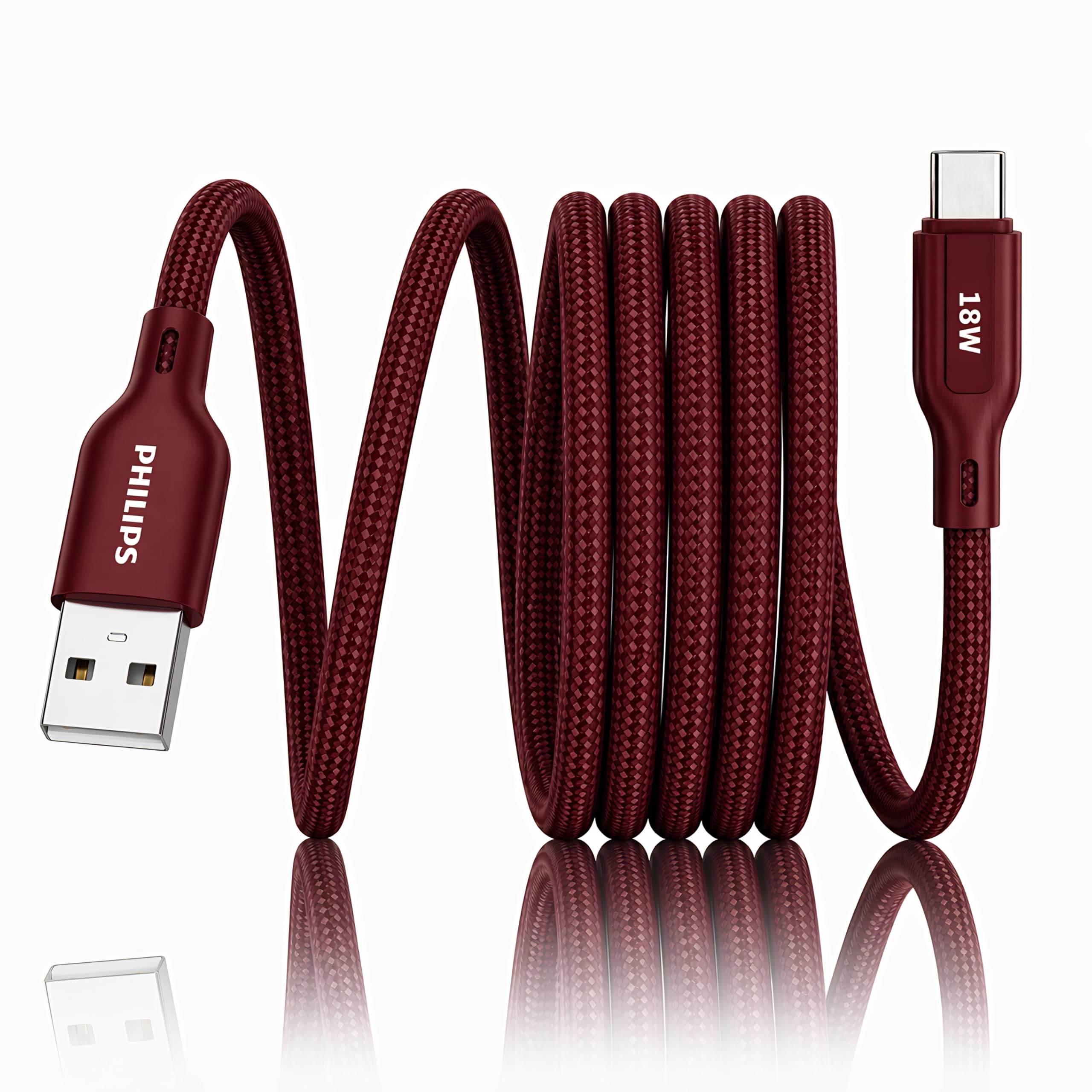 PHILIPS DLC4130AI/94 18W Type-A to Type-C Fast Charging Cable (1m, Iron Red) | Nylon Braided | Compatible with iPhone 15+ Series, USB-C iPad Models, Samsung Galaxy & All Type C Devices-image-39