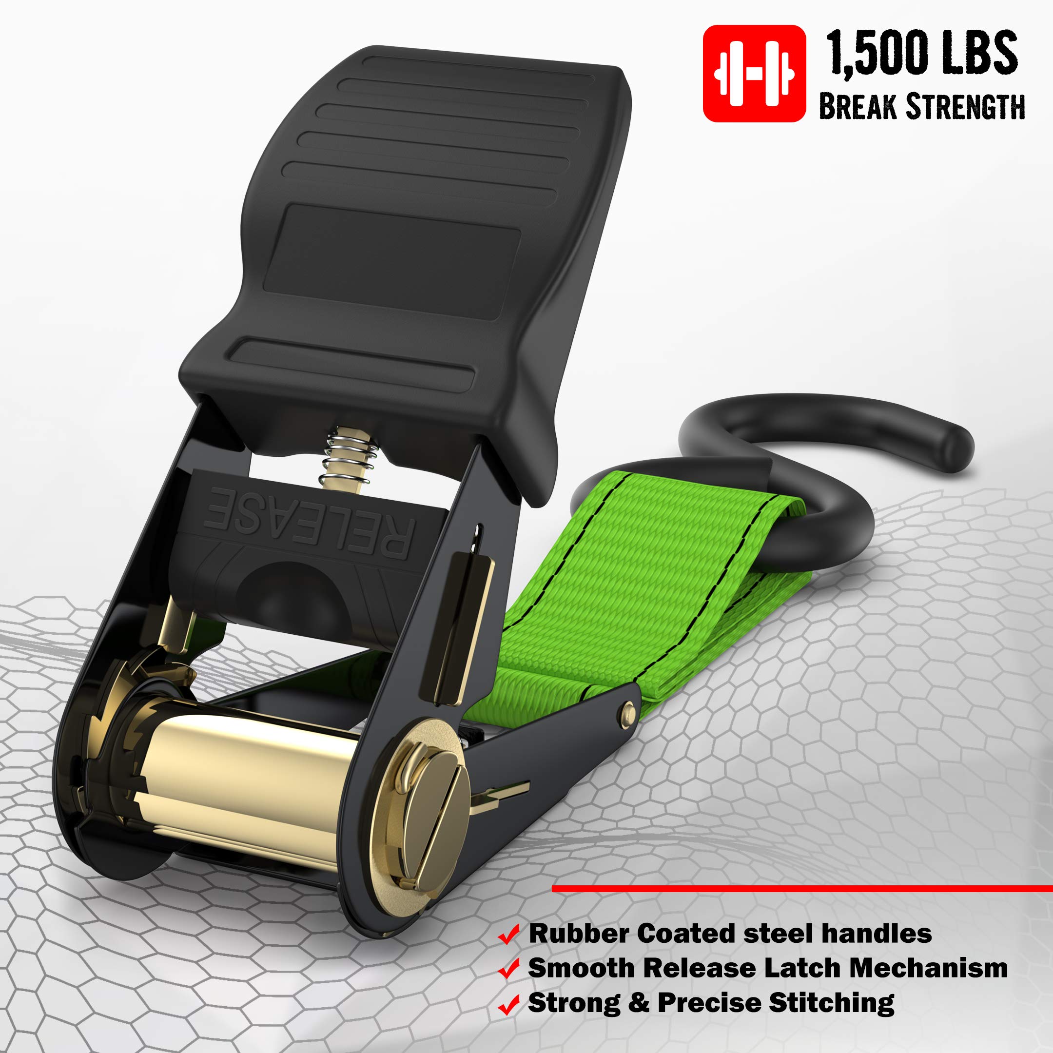 FORTEM Ratchet Tie Down Straps, 4X 4.6m Securing Straps, 4X Soft Loops 680kg Break Strength