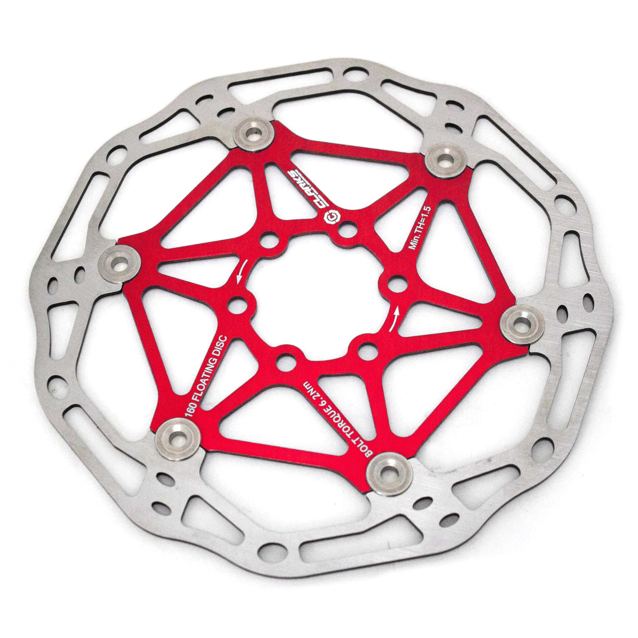 Clarks Cycle Systems CFR-02 Lightweight Floating 6-Bolt Disc Brake Rotor, Red, 160mm