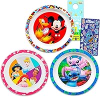 Disney Kids Plates Set: 3-Pack Mickey Mouse, Minnie Mouse & Stitch Dinnerware + Stickers | BPA-Free, Dishwasher Safe for Toddlers