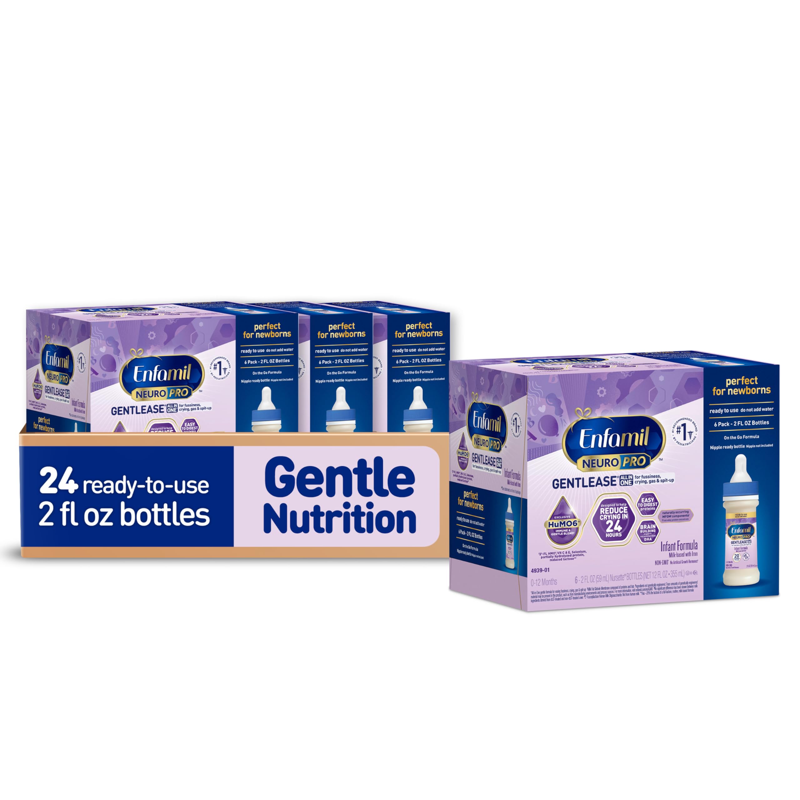 EnfamilNeuroPro Gentlease Baby Formula, Brain Building DHA, HuMO6 Immune Blend, Designed to Reduce Fussiness, Crying, Gas & Spit-up in 24 Hrs, Ready-to-Feed Infant Formula, Liquid, 2 Fl Oz (24 Count)