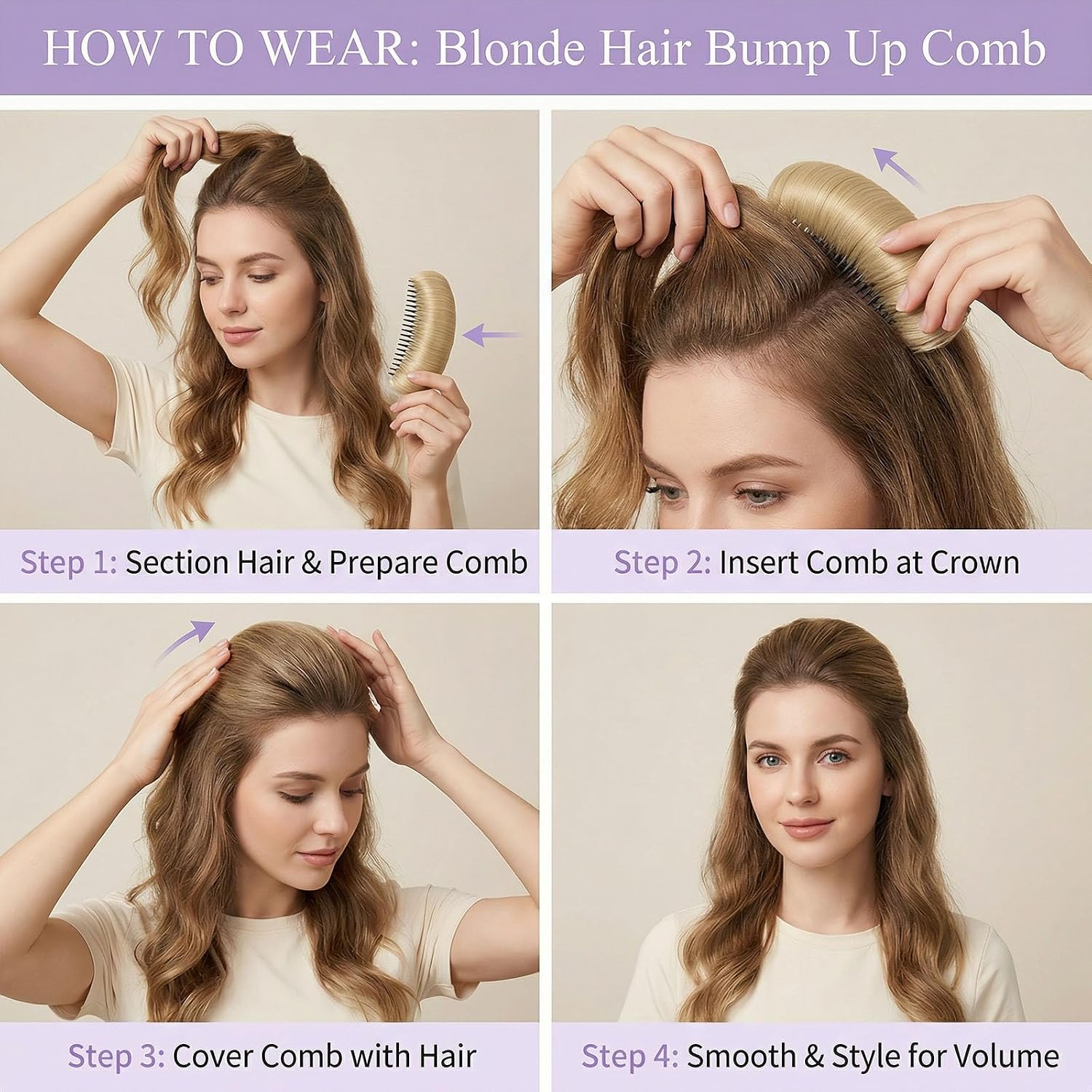 Happyupcity 2Pcs Blonde Invisible Fluffy Hair Pad Bump It Up Volume Hair Bump Clip for Women