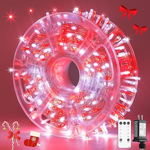 Miniatura 8 de JMEXSUSS 200 luces LED rojas y verdes de Halloween para exteriores, tira de luces de Navidad de 66 pies, cable transparente para interiores, enchufe