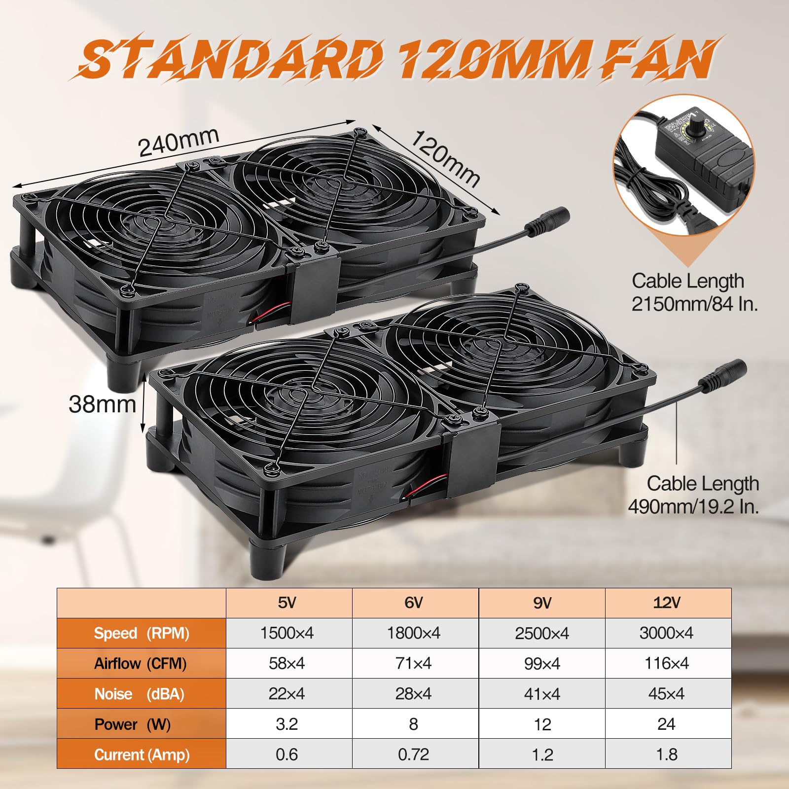 AC 4 x 120 mm Server-Rack-Lüfter, Kühlung, AC 110 V, 120 V, 220 V, 240 V, variable Geschwindigkeit, hoher Luftstrom für Heimwerker, Bergbau, Belüftung, Fenster, Auspuff, Gewächshauskühler