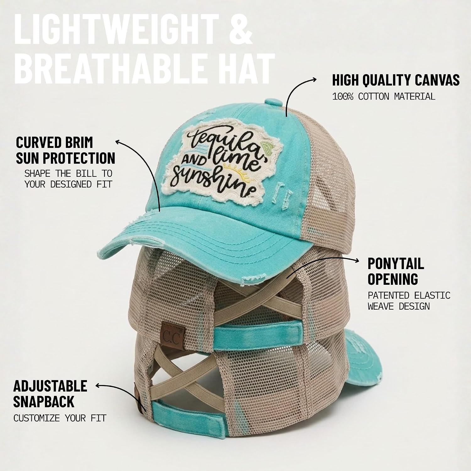 Funky Junque Ponytail Hats for Women - Funny Baseball Cap with Sayings, Criss Cross Back High Pony Adjustable Hat