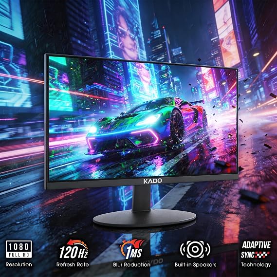 Kado Dual Monitor Setup - 2-Pack 22 1920x1080 Computer Monitor 120Hz 105% sRGB Edgeless VESA Mount HDMI DisplayPort Office Gaming Built-in Speakers (E22 Gaming Dual Series)