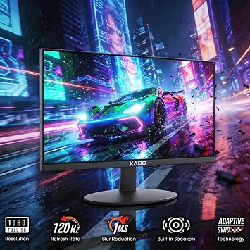 Kado Dual Monitor Setup - 2-Pack 22 1920x1080 Computer Monitor 120Hz 105% sRGB Edgeless VESA Mount HDMI DisplayPort Office Gaming Built-in Speakers (E22 Gaming Dual Series)