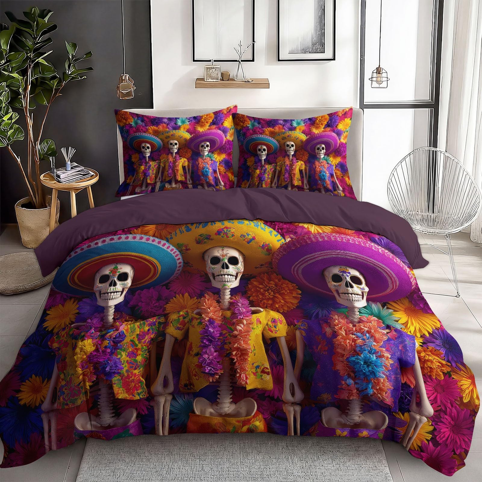 Housse de couette 90 x 200 cm style mexicain violet pour décorer une chambre d'ado ou adulte