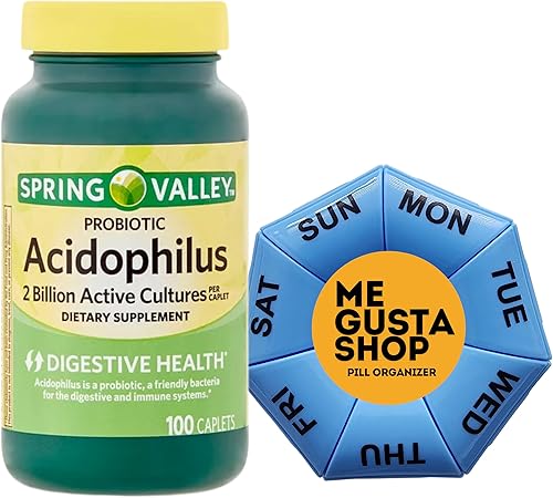 Spring Valley - Suplemento dietético probiótico Acidophilus, 100 unidades (paquete de 01), 100 en total + adhesivo Me Gustas