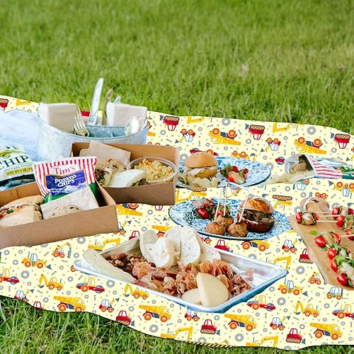 Miniatura 7 de Domgoge Mantel de plástico de construcción para fiestas, mantel desechable de camión volquete, mantel impermeable de tractor, 54 x 108 pulgadas,