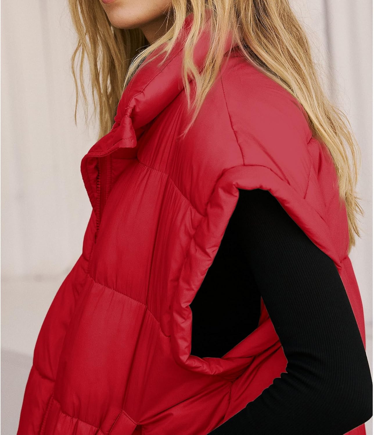 Songling Womens Oversized Puffer Vest Stand Collar Full Zip Sleeveless Bubble Puffer Vest Quilted Padded Warm Coat Outwear - Image 2