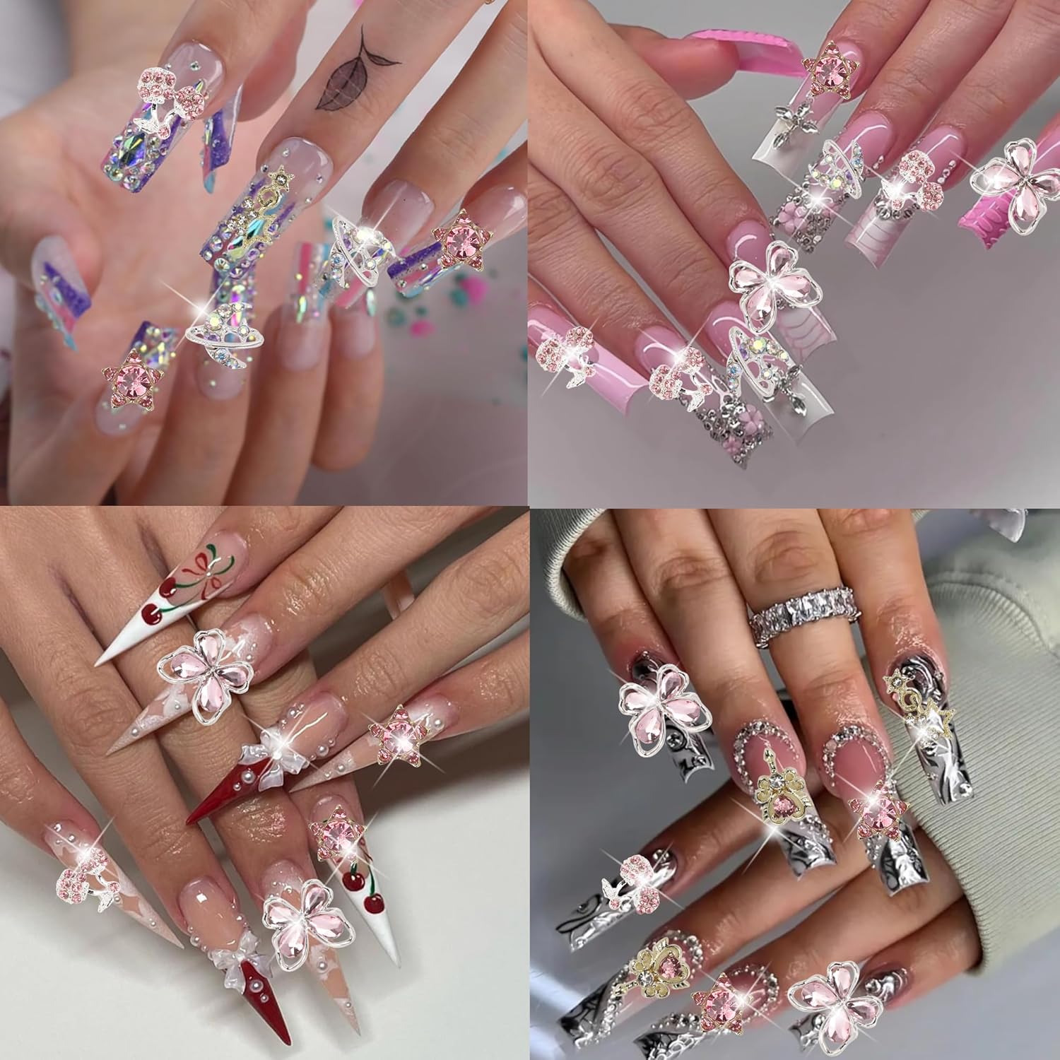 24PCS Nail Charms Y2k Alloy Nail Art Rhinestone Charms 3D Heart Star Sailor Moon Nail Charms with Rhinestones Cherry Nail Gems Shiny Jewelry Nail Decorations Supplies A - Image 5