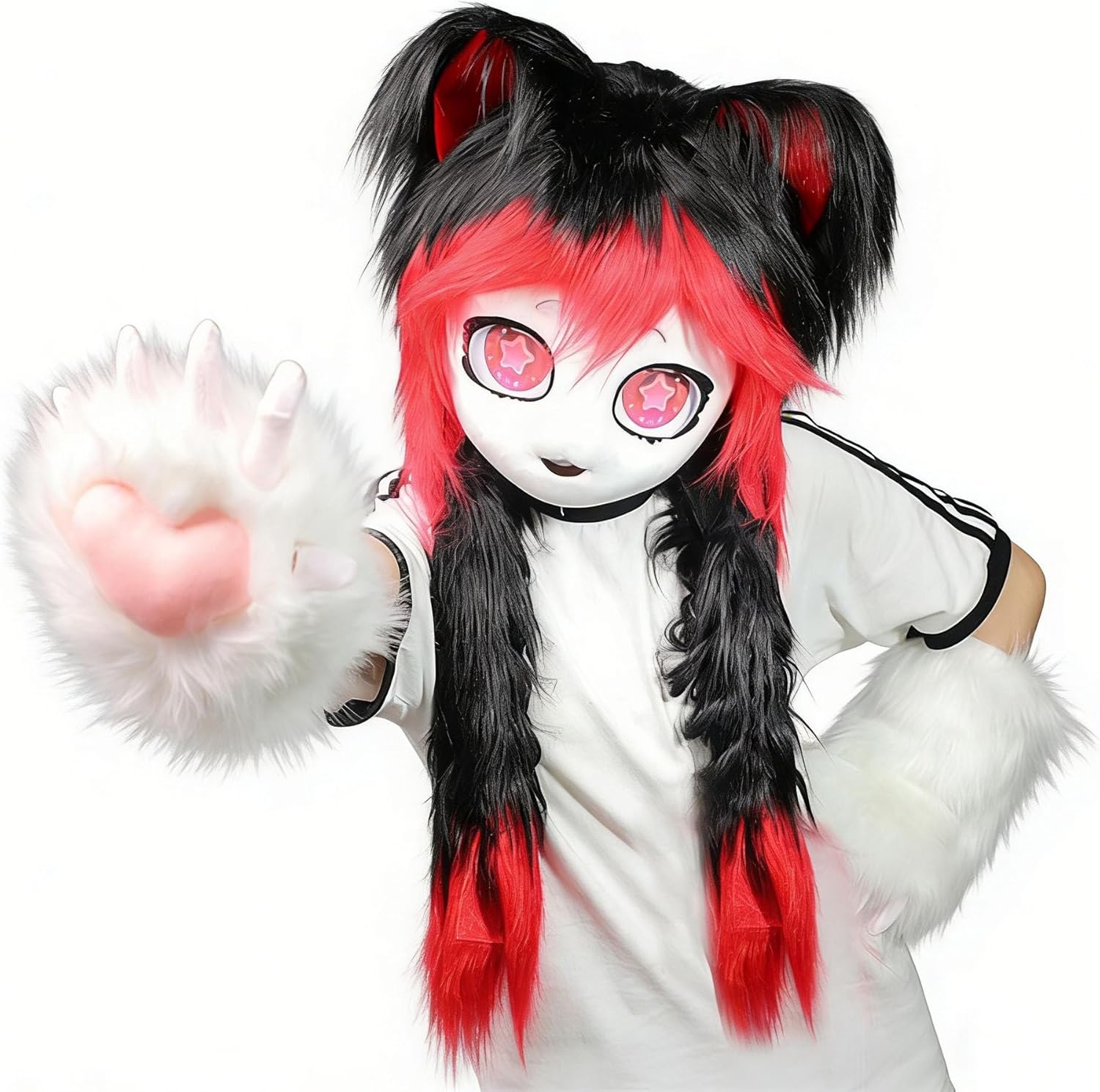 Fursuit Therian Fox Mask,Kawayi Plush Furry Kig Mask Party Props,Anime Faux Fur Cat Fox Fursuit Headgear Outfit