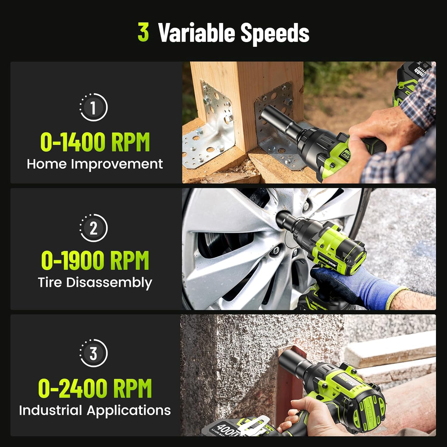 Robustrue 1400N.m (1032ft-lbs) Cordless Impact Wrench, 11Pcs Tire Repair Kit, 1/2" Brushless High Torque Impact Gun, 2x4000 mAh Batteries, Fast Charger, Impact Driver for Car Home/Truck RV/Mower