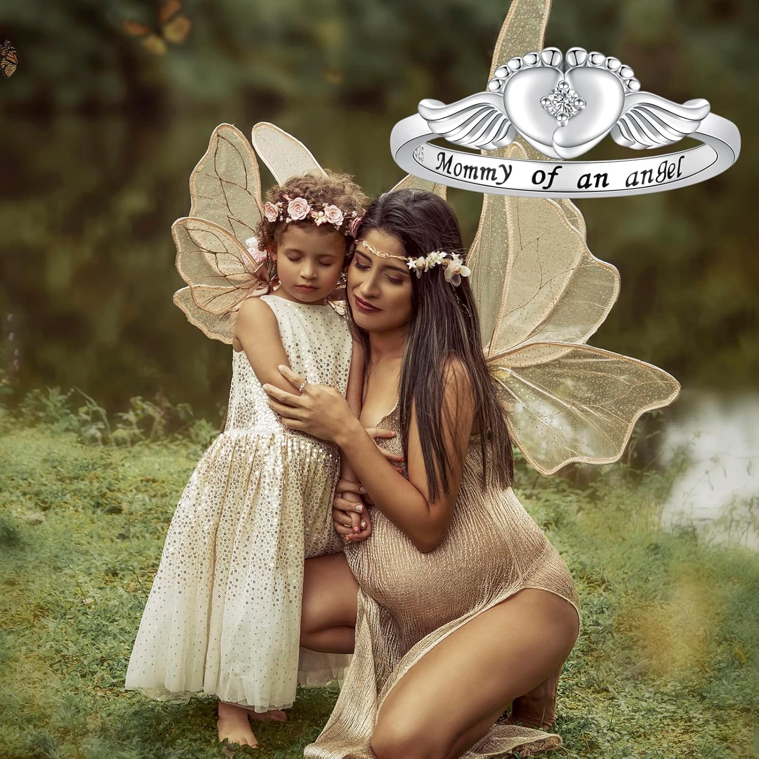 Sariel Miscarriage Mommy of an Angel Ring 925 Sterling Silver Loss of Sympathy Gifts Memorial Infant Loss Jewelry for Women - Image 5