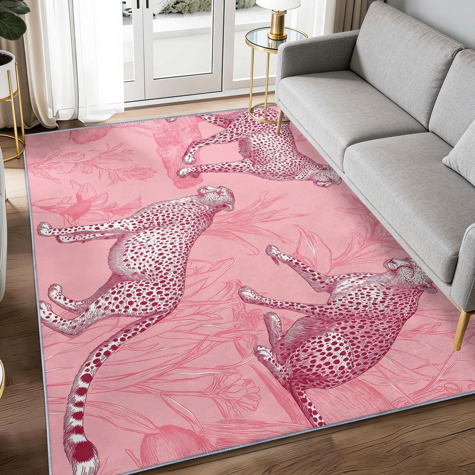 Tapis chambre enfant rose guépard 140x200 pour filles et ados