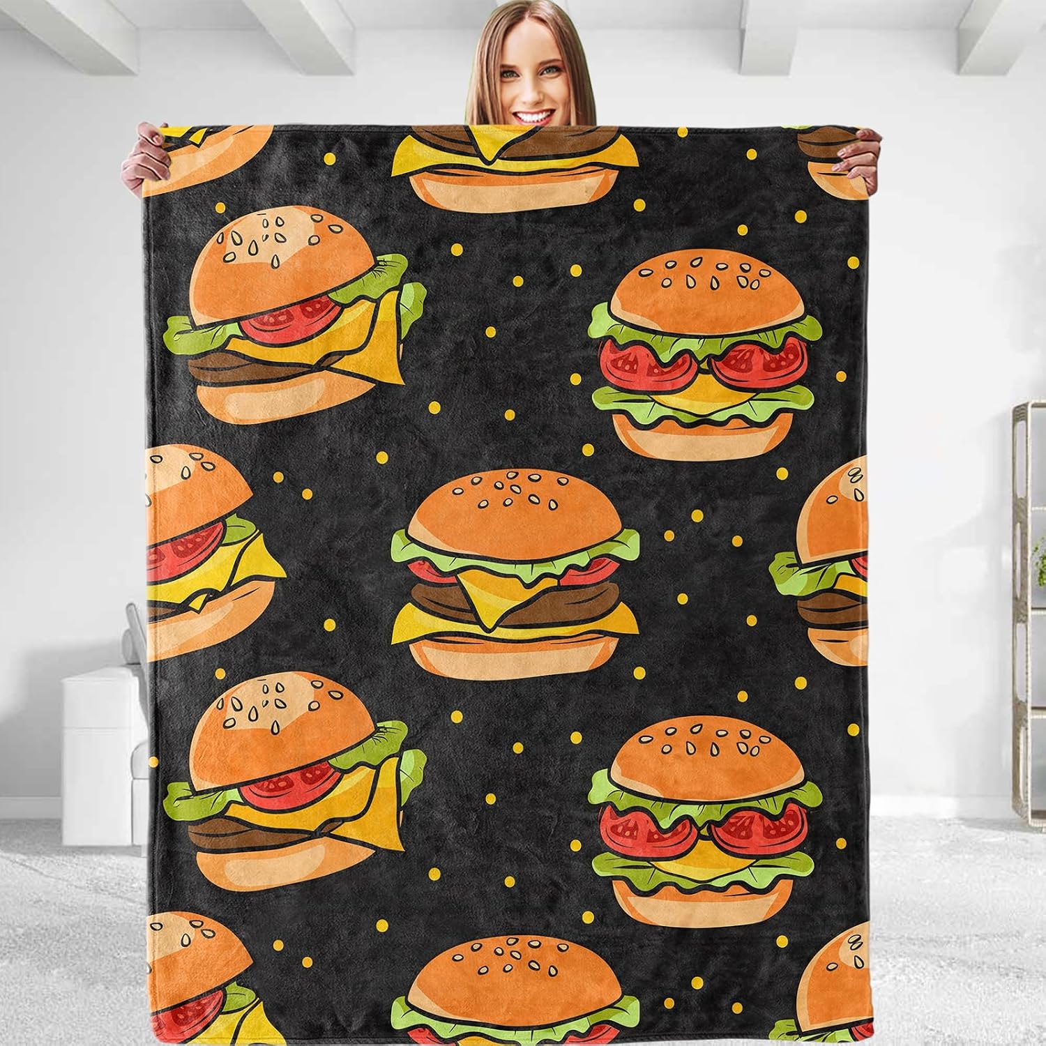 Funny Hamburger Theme Plush Throw Blanket - Soft, Comfy, Lightweight, Warm, and Fuzzy - Ideal Gift for Men and Boys - Perfect for Couch, Bedroom, Travel, Bed - 50x60 inches