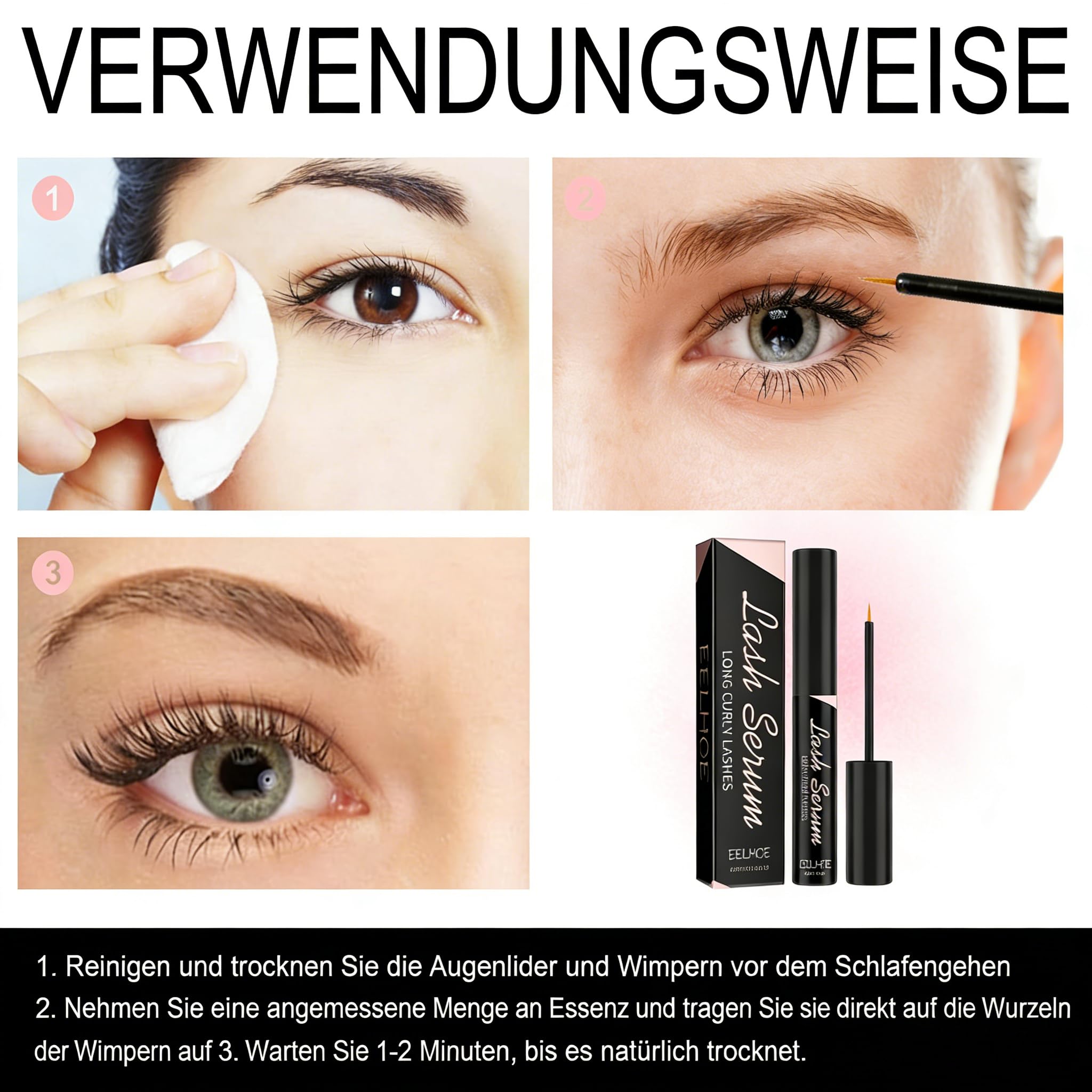 Lashcare Natürliches Wimpernserum ohne Hormone - Für schnelleres Wimpernwachstum, Intensiv längere & dichtere Wimpern - Pflegendes Lash Serum