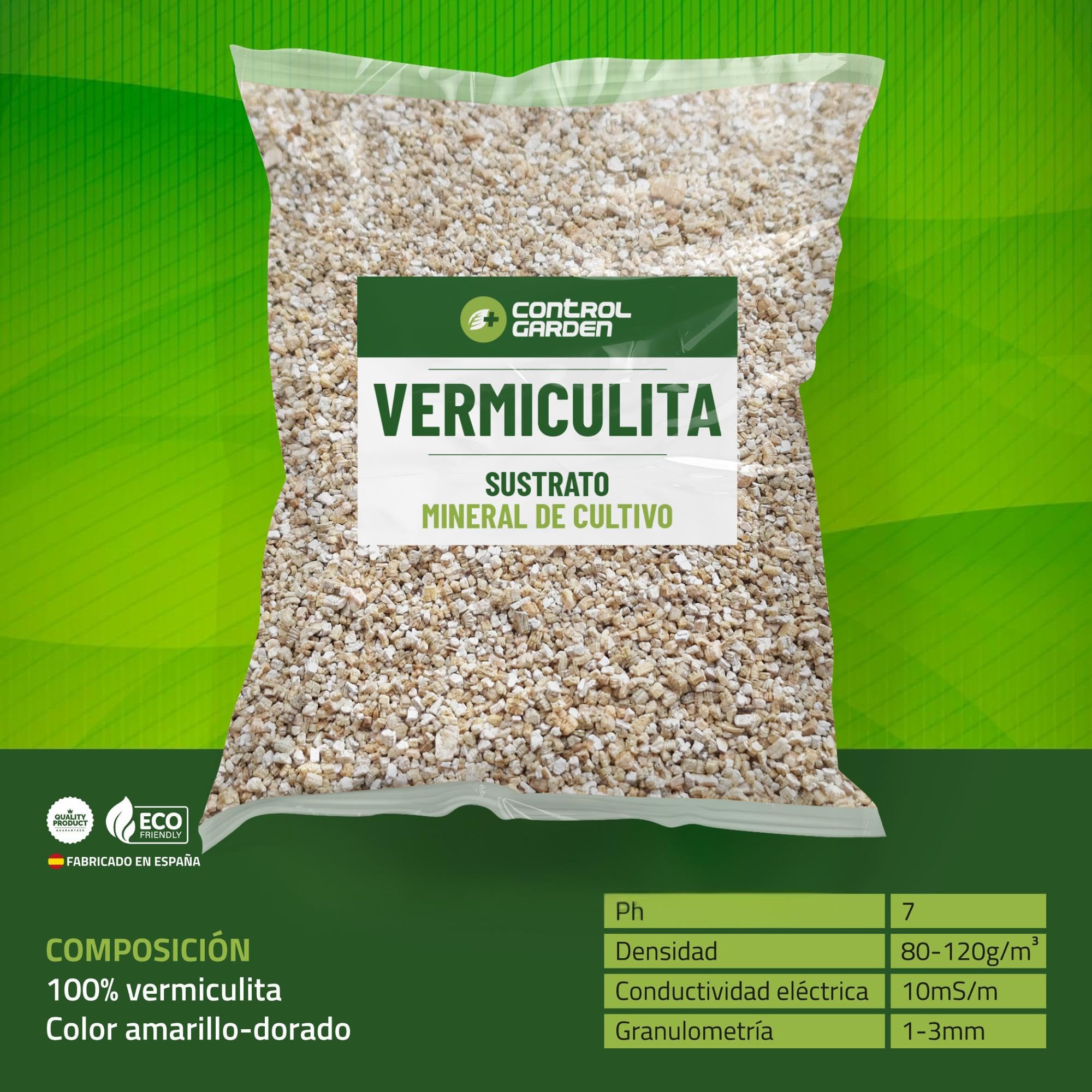 Control Garden Vermiculite Terre pour plantes et cultures Intérieur et extérieur Substrat naturel pour graines Fabriqué en Espagne 10 l
