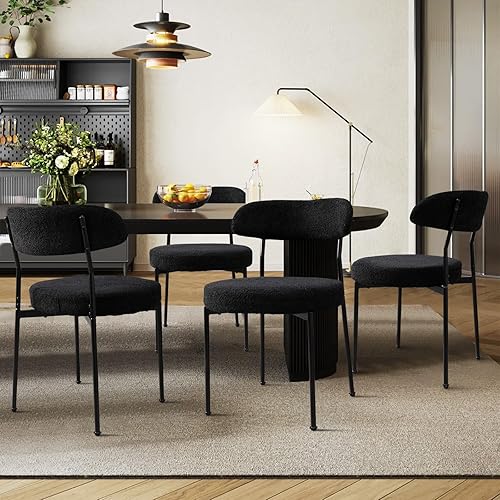 Miniatura 8 de SoarFlash Sillas de comedor, Beige Boucle Sillas de comedor Juego de 4, sillas de comedor de cocina con respaldo curvado tapizado de mediados de